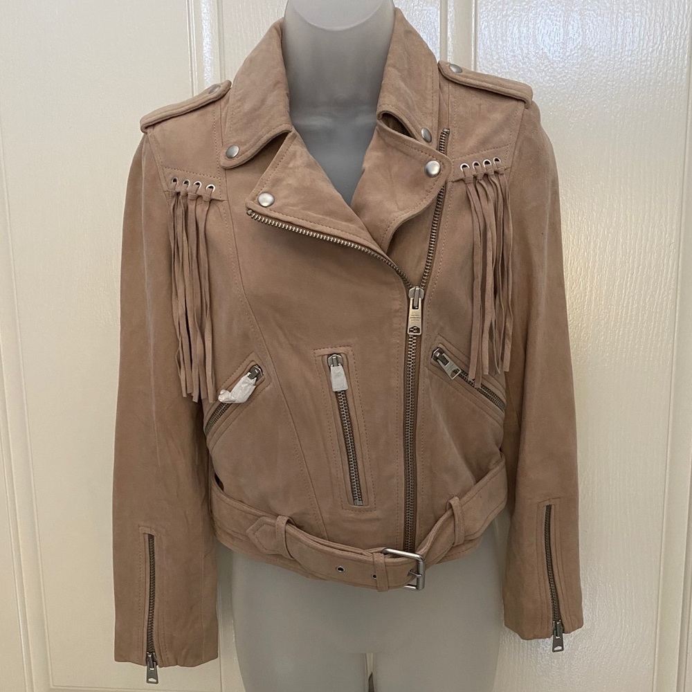 🥳HOST PIC🎉-NEW wTag-ALLSAINTS Pink Tassel Leather Jacket 4 - Picture 2 of 5
